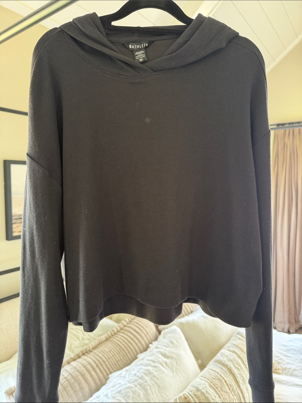 Athleta Black Hooded Ribbed Knit Sweater